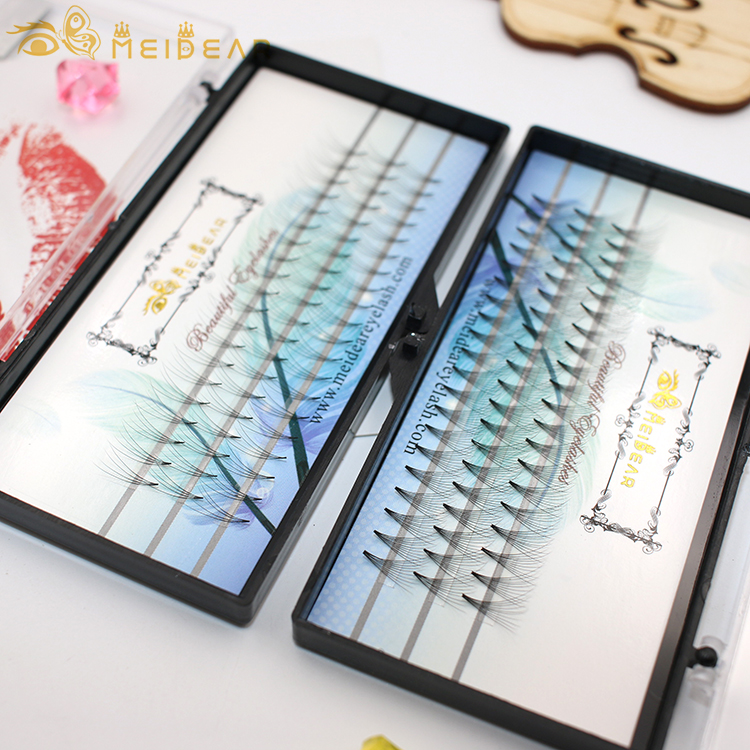 Handmade natural and lightweight volume eyelash extension clusters with brand name design